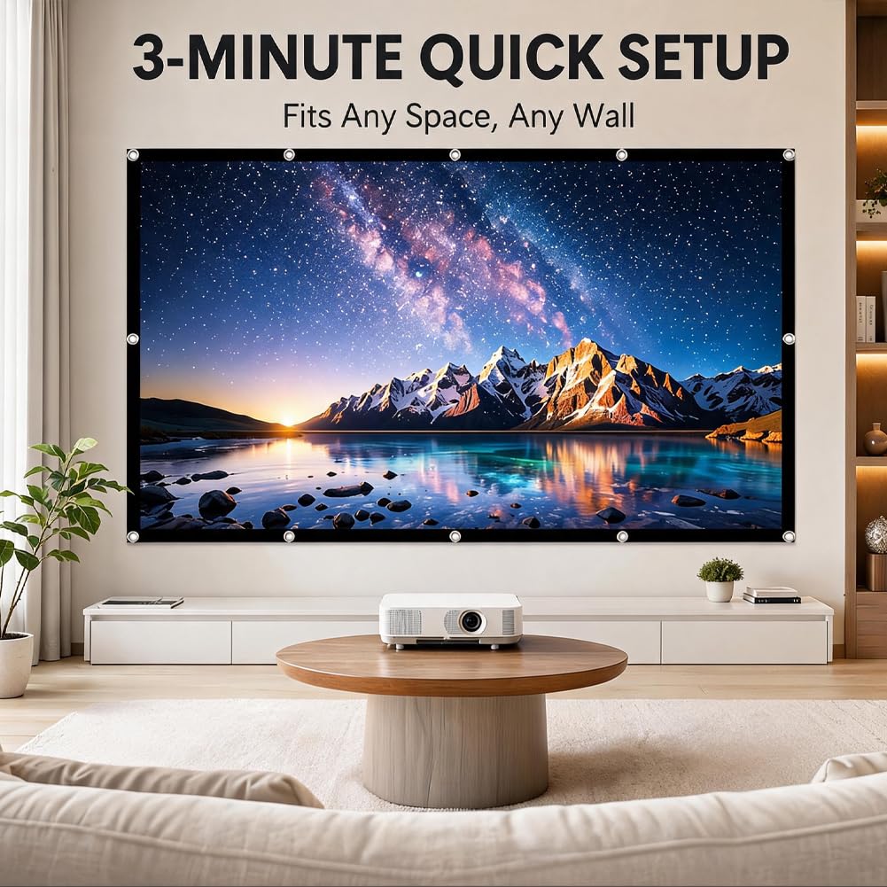 Proiettore su tela, 16:9, HD, pieghevole, per esterni, portatile, anti-pieghe, double face, 265 x 150 cm, per casa, scuola, riunioni, ufficio (120 pollici)