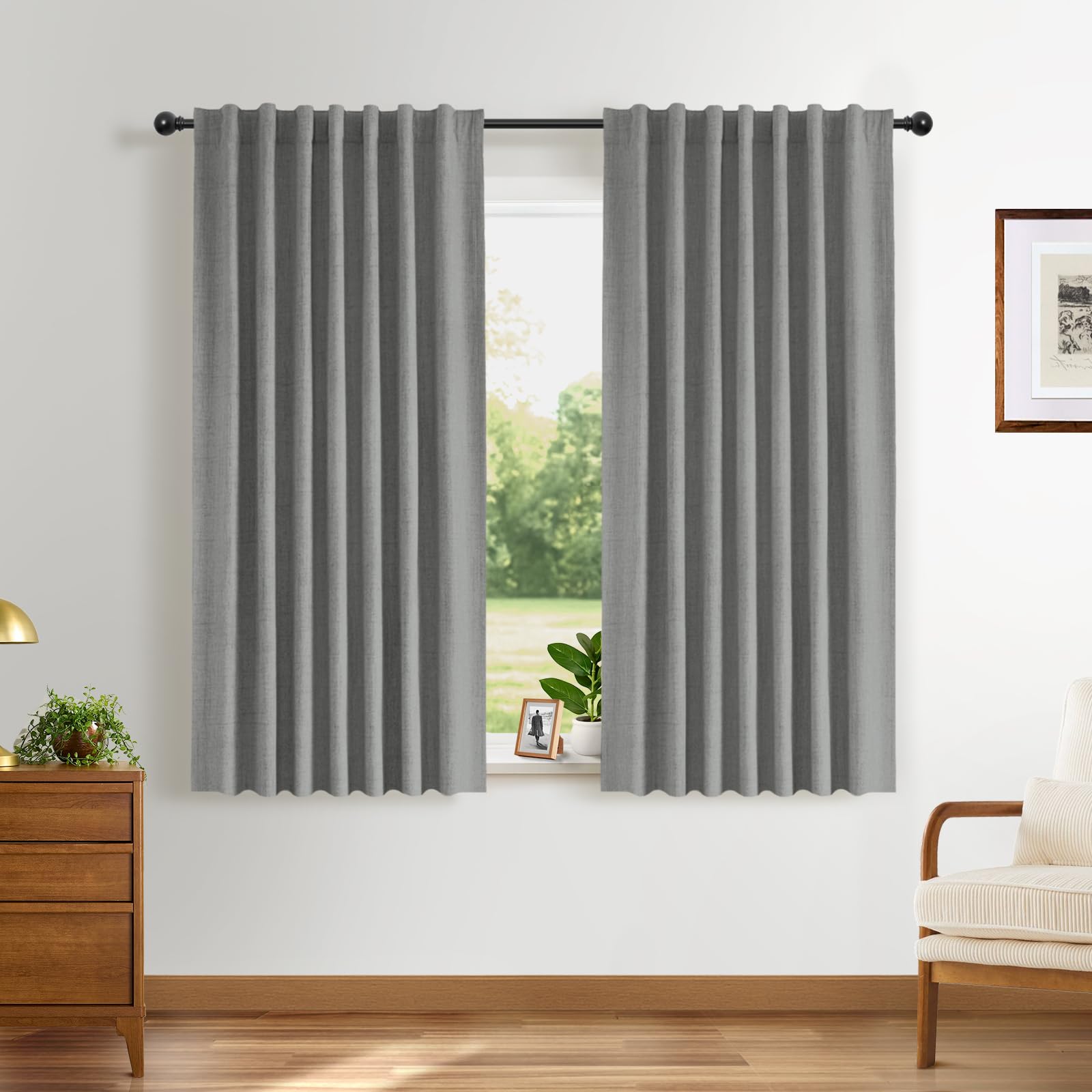 INOVADAY 100% Verdunklungsvorhänge 2 Stück,Vorhäng Blickdicht Thermovorhang Kälteschutz Vorhang Grau,Gardinen Schlafzimmer Wohnzimmer,H 160 x B 140 cm