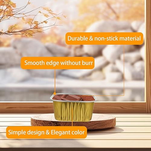 Miniatura 4 de Paquete de 100 tazas de aluminio para hornear con tapas, mini tazas cuadradas de 5 onzas, moldes desechables para magdalenas, forros para cupcakes