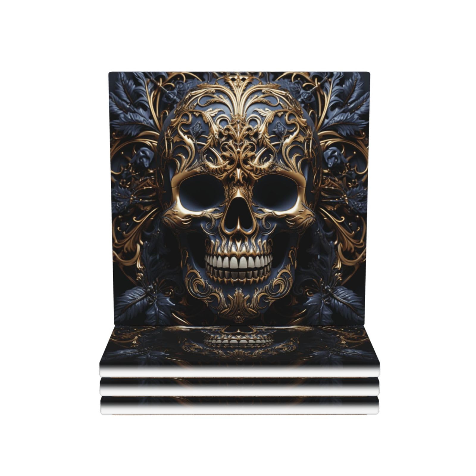 Drink Coasters Set of 4 Ceramic Coaster Skulls Coasters for Drinks Cups Mugs Mat Pads Absorbent Non-Slip Decorative Cup Coaster for Coffee Table Kitchen Bar Home Decor