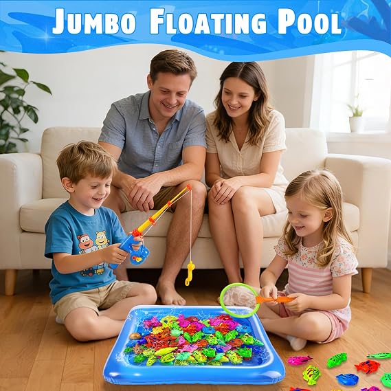 CozyBomBTM Magnetic Fishing Toys Game Set for Kids | Water Table Bathtub Kiddie Pool Party Pole Rod Net, Outdoor Plastic Floating Fish, Toddler Bath Color Ocean Sea Animals Birthday Gift Age 3-5 6 4-8