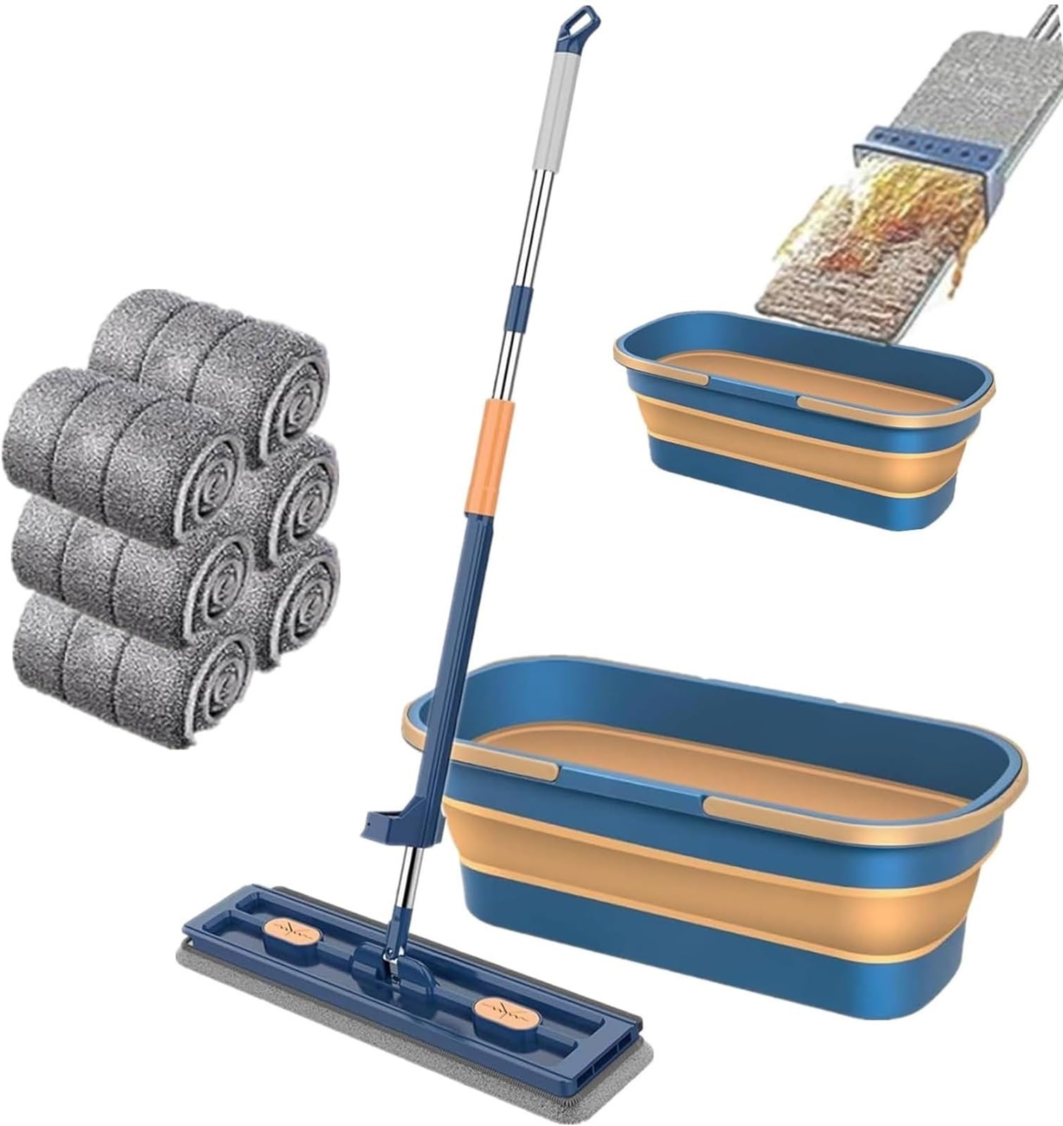 Carlong Large Flat Mop And Scalable Bucket With Wheels, 360 Degree Rotating Roseionly Mop With 6 Washable Microfiber Pads Wet And Dry Use 54" Adjustable Stainless Steel Long Handle