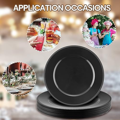 Miniatura 6 de Gerrii 12 platos de carga de cuentas metálicas redondas de 13 pulgadas, cargadores redondos de plástico, cargadores de cuentas de boda a granel para