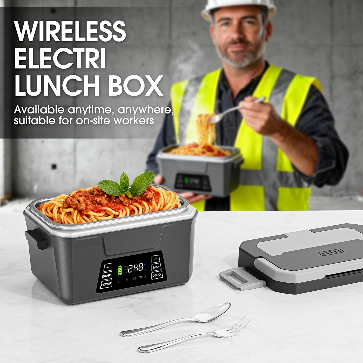 Cordless Electric Lunch Box for Adults with APP Control, 1.2L Portable Heated Lunch Box Battery Powered with Automatic Heating, Self-Heating Food Warmer for Work, 248°F Max, Leak Resistant - Image 2