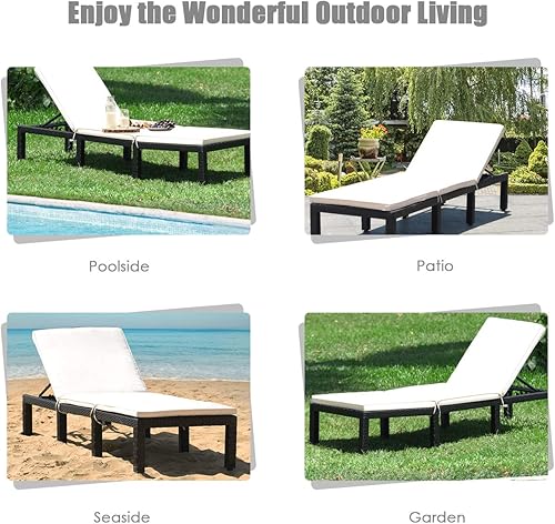 Miniatura 5 de HAPPYGRILL Silla de salón de ratán para patio, silla reclinable ajustable de mimbre con respaldo y cojín