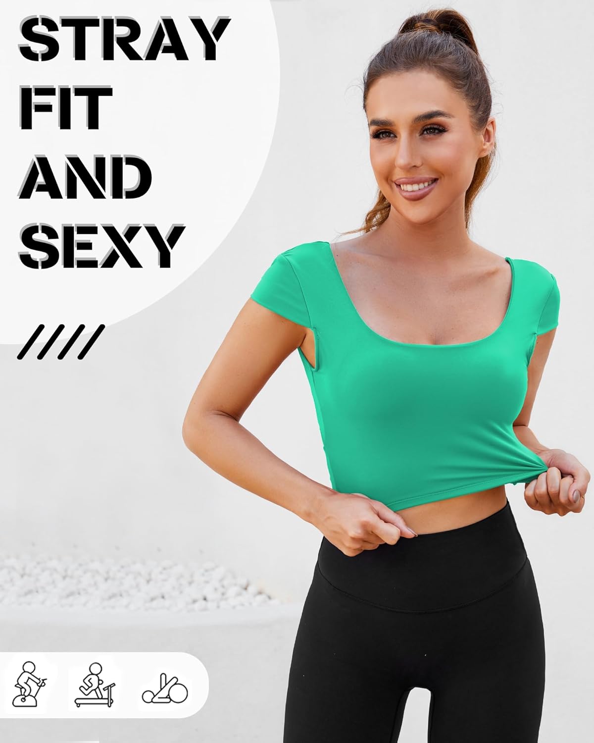 DaiLiWei Open Back Workout Tops for Women Short Sleeve Longline Sports Bras Support Crop Tank Yoga Shirts with Built in Bra - Image 8