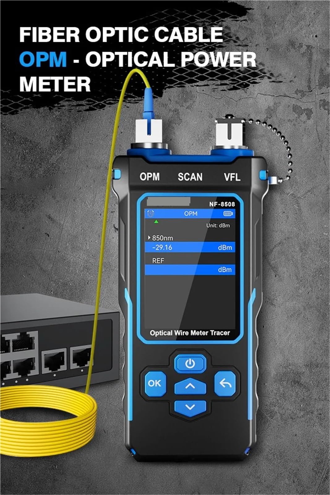 Tester per cavi di rete, NF-8508 Tester for cavi di rete Misuratore ottici Tracer LCD digitale ricaricabile Rilevatore linee