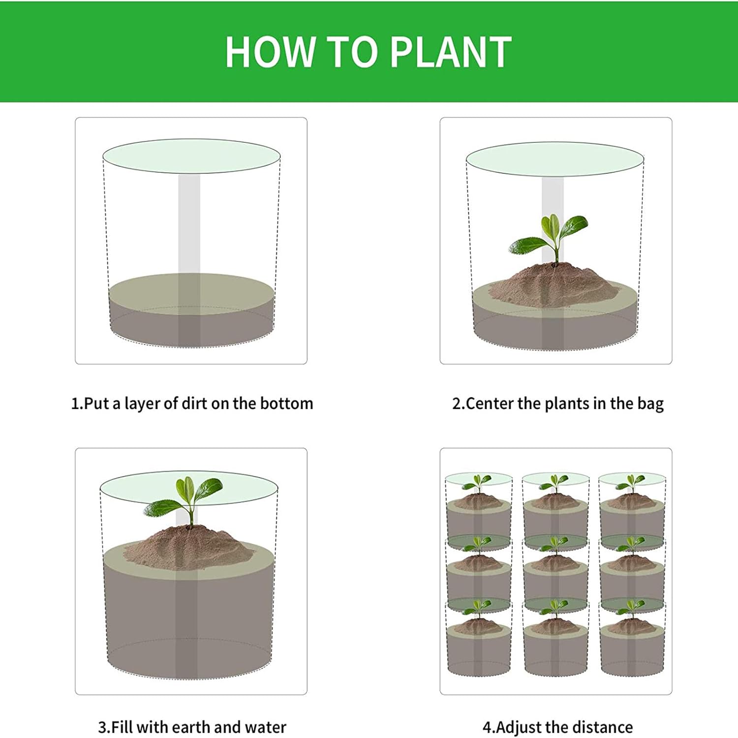iPower GLGROWBAGSIDE3X5X2 3-Gallon Grow Bags Non-Woven Plant Container Fabric Pots with Handles Self-Adhesion Sides for Easy, 3 Gallon, Transplanting Flower, in Garden, 10-Pack