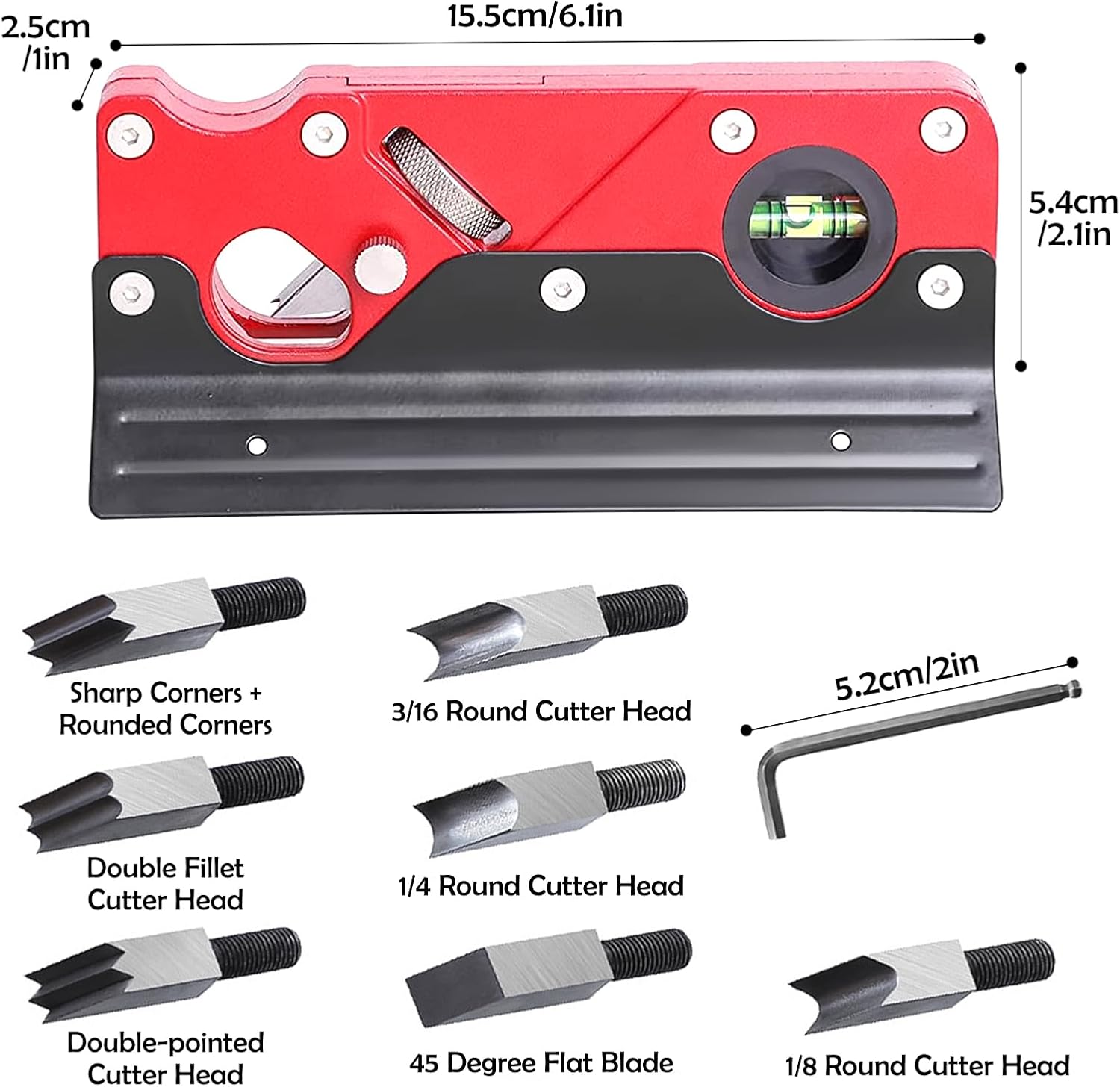 Chamfer Plane, 7 Interchangeable Cutter Head Set with Guide Locator for Woodworking, Handheld Edge Trimming & Beveling Tool for Wood, DIY Projects & Carpentry (Black)