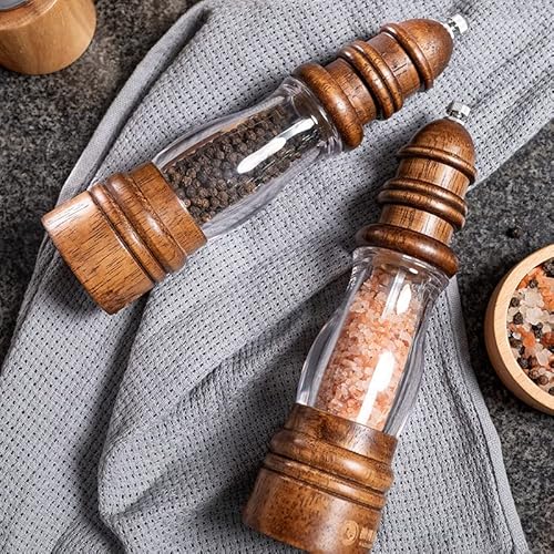 Wood Pepper Grinder Mill, Manual Salt And Pepper Mills Refillable With Visible Window, Pepper Shakers, Salt Mill, Adjustable Coarseness Fine To Coarse, 8.6 Inches (1 Pack) #TOP3