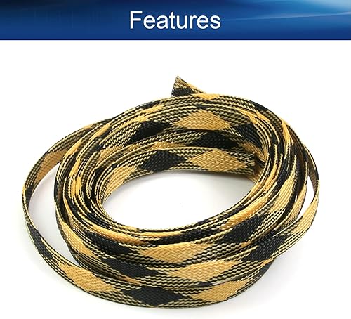 Miniatura 10 de Bettomshin 1 funda de gestión de cables, 0.197 x 0.630in (largo x ancho), protector de cable PET negro y amarillo, tubo de telar de alambre, funda