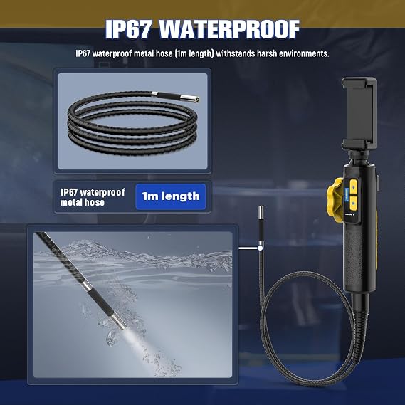 AUTOOL Borescope Camera with Light, 210 Two-Way Endoscope Inspection Camera, 6.45mm Steering Len, 6 LED Light, HD 1080P Video Borescope Compatible with Android and iOS Phone with 3FT Snake Cable