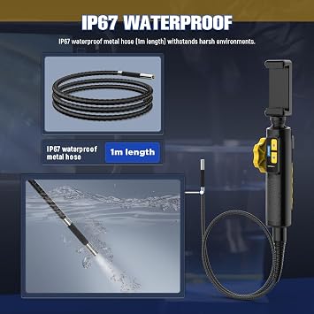 AUTOOL Borescope Camera with Light, 210 Two-Way Endoscope Inspection Camera, 6.45mm Steering Len, 6 LED Light, HD 1080P Video Borescope Compatible with Android and iOS Phone with 3FT Snake Cable