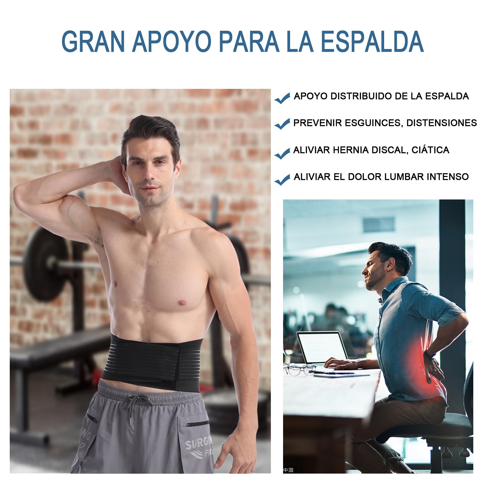 Paskyee Faja Lumbar Hombre y Mujer de la Espalda con 6 Soportes - Soporte Lumbar Para Aliviar el Dolor Ajustable la Parte Inferior de la Espalda, Para Lesiones lumbares y de espalda