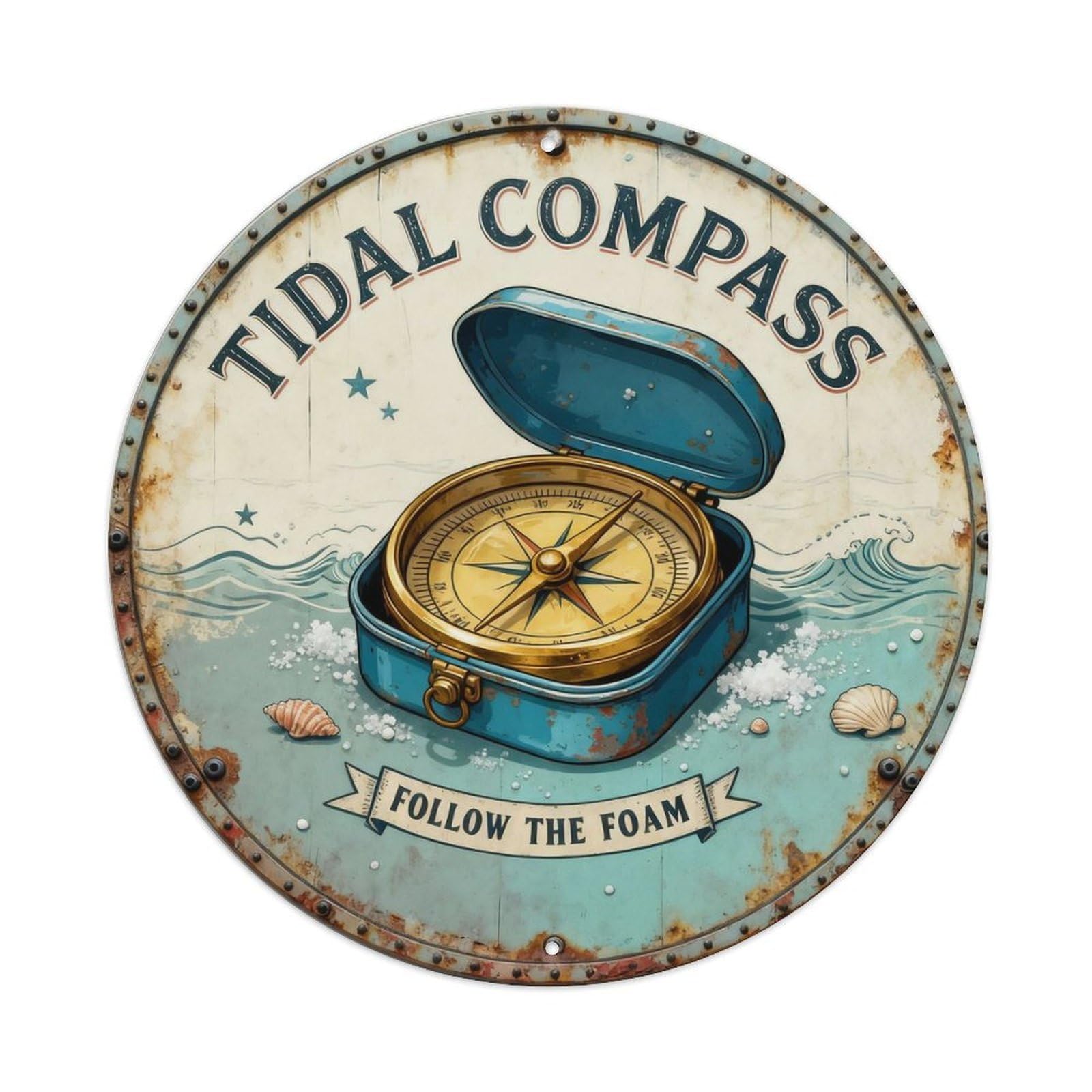 Tidal Compass Sign Metal Tin Sign Plaque