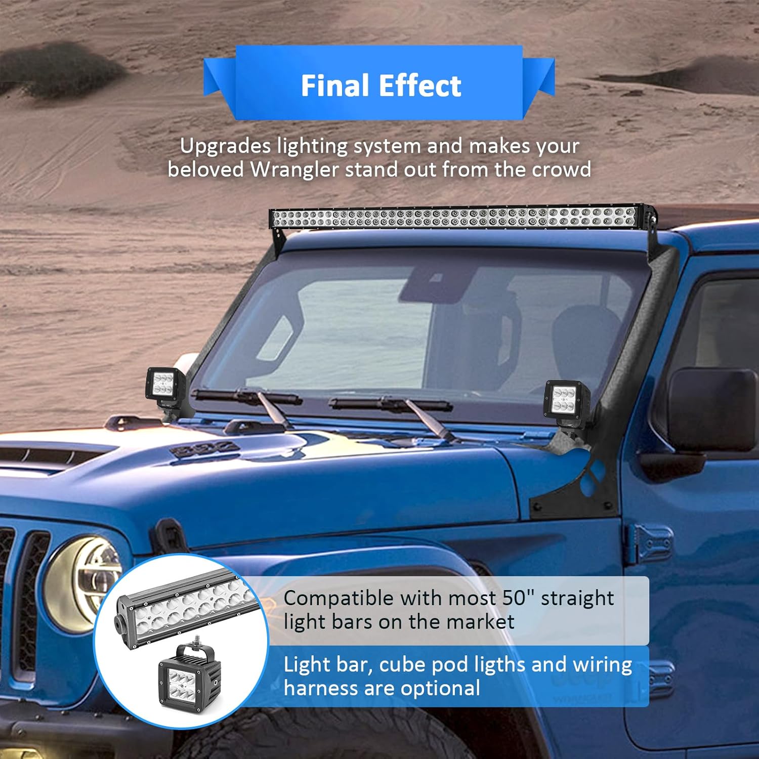 Wsays 50" Windshield Pillar Light Bar Mount Bracket Kit Compatible with Jeep Gladiator JT 2020-2024 (Does Not Fit Gladiator Mojave Model)