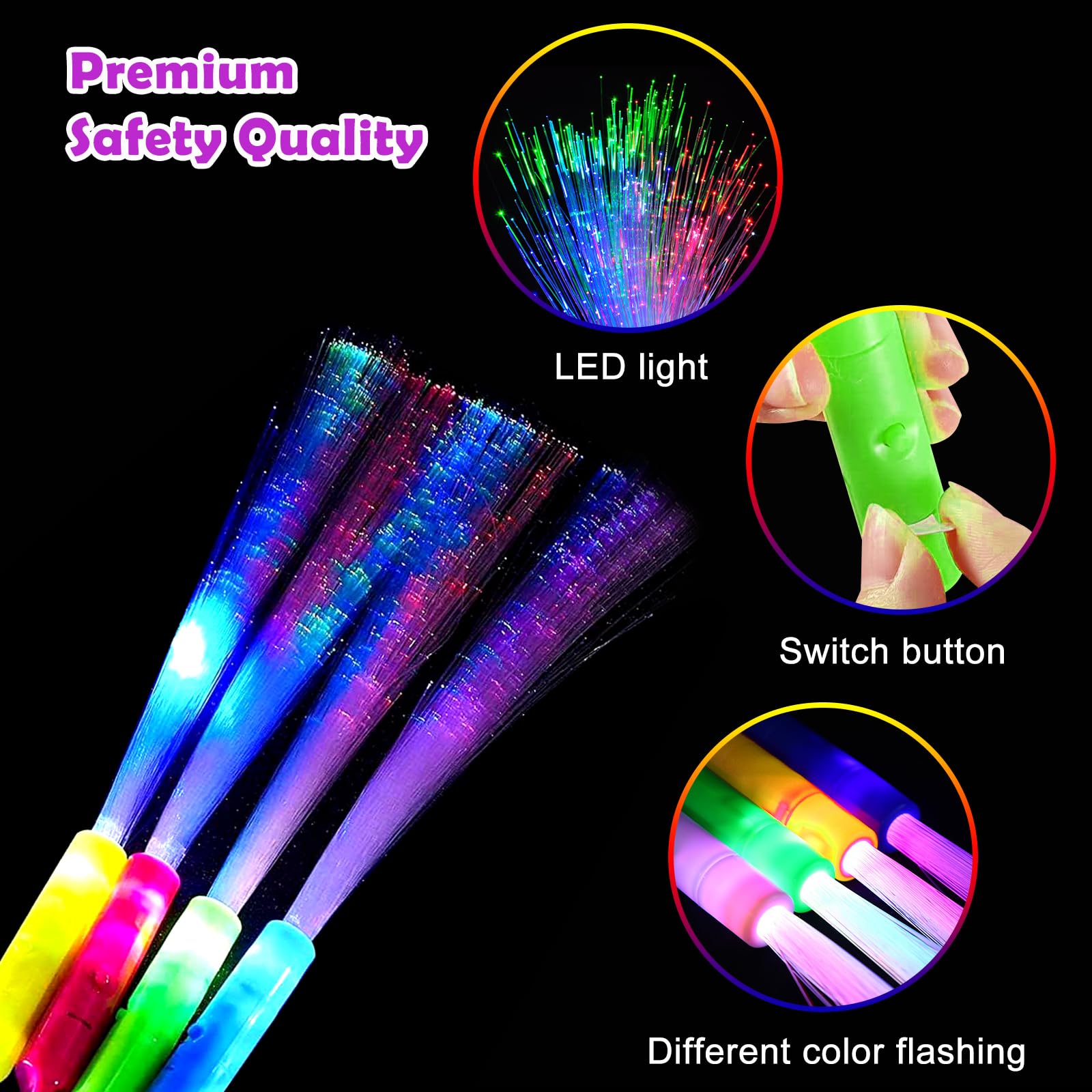 Lot De 40 Bâtons Lumineux LED Fibre Optique - 3 Modes Clignotants, Pour Fêtes, Mariages, Concerts