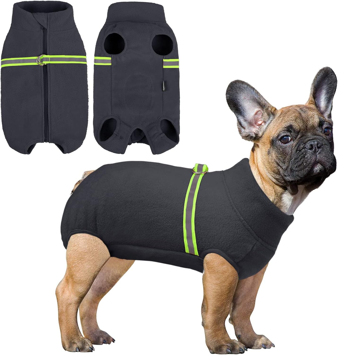 SAWMONG Fleece Dog Vest, Zipper Up Dog Coat Turtleneck