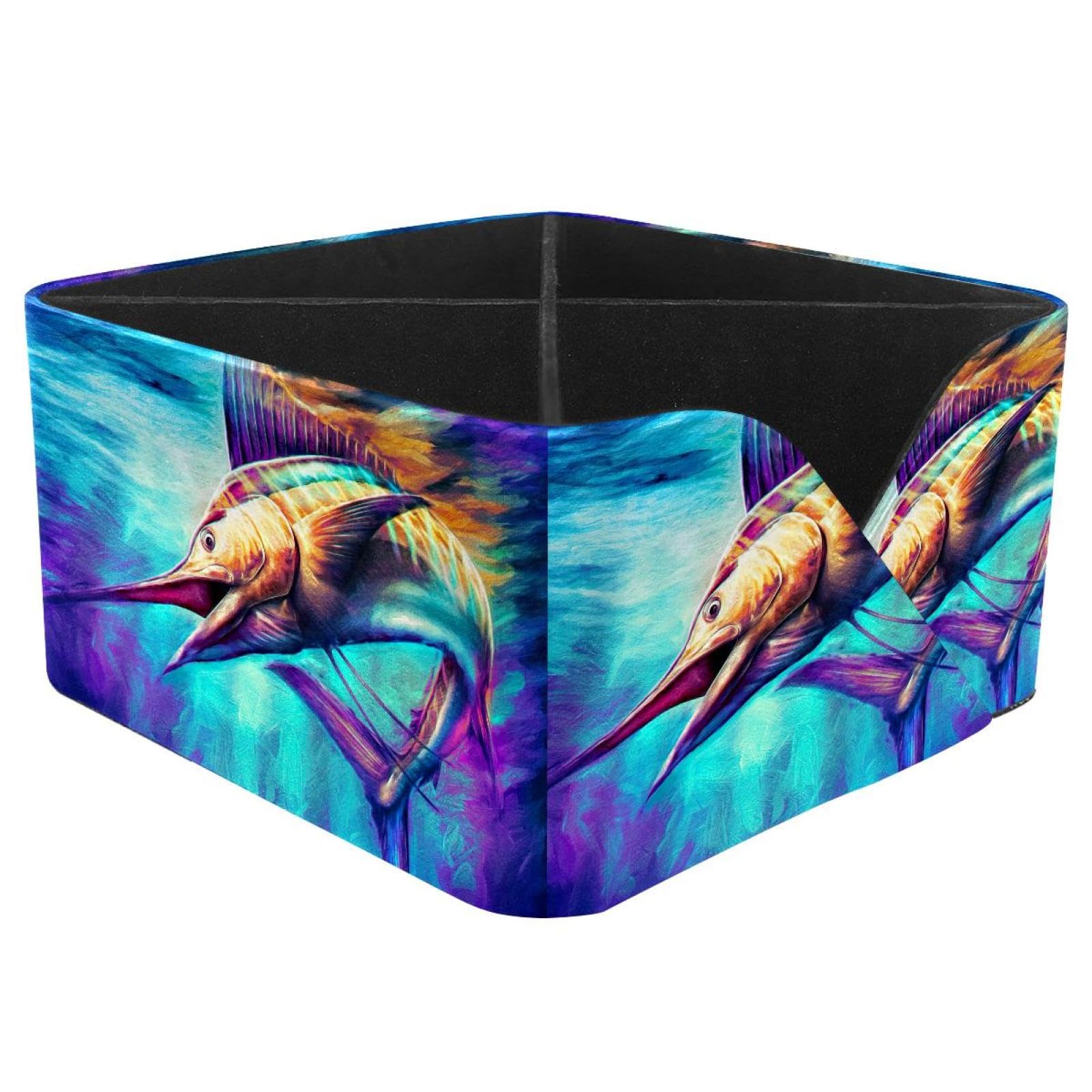 KengjuTesu Sailfish Jumping Painting Desktop Organizer Pen Holder, Rectangular Pencil Cup for Office, Study and Makeup Stations