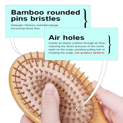 Miniatura 3 de Cepillo de pelo de bambú, cepillo de paleta natural para suavizar y mejorar la textura del cabello, masaje calmante para mejorar la caspa, peine de