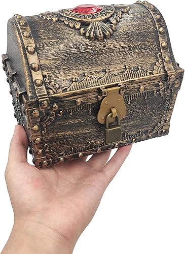 Miniatura 5 de Cofre del tesoro para niños, cofre de pirata de juguete de plástico decorativo, caja de almacenamiento de colección de tesoros del profesor con