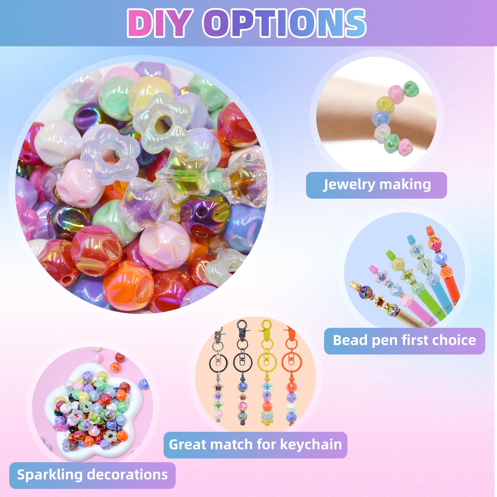 231 cuentas para bolígrafos, juego de cuentas sueltas acrílicas de 16 mm, kit de cuentas para manualidades, apto para hacer joyas, pulseras, bolígrafos con cuentas y cuentas focales, bonitas cuentas