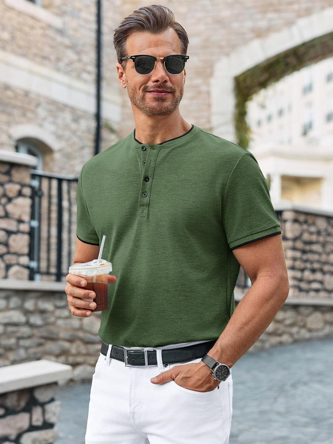 Runcati Mens Henley Shirts Short Sleeve Casual Polo Shirts Summer Business Workout Golf T- Shirts - Image 3