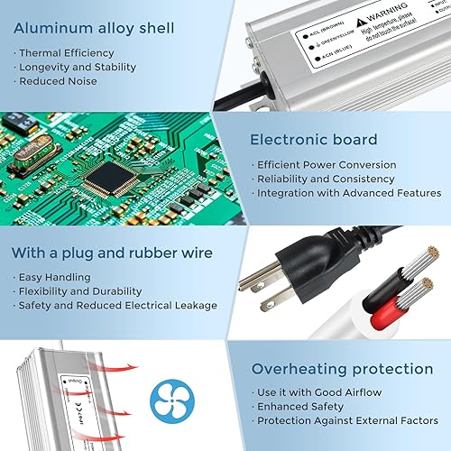 Miniatura 7 de Fuente de alimentación LED de 24 V 60 W, controlador LED IP67 impermeable, transformador de bajo voltaje de 110 V a CC de 24 voltios con enchufe de