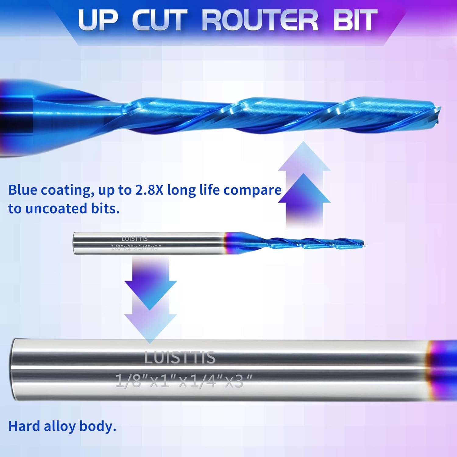 1/4 inch Shank Up Cut Router Bit, 1/8 inch Cutting Diameter CNC Spiral Router Bits High Precision Woodworking Tools for Carving, CNC Machines
