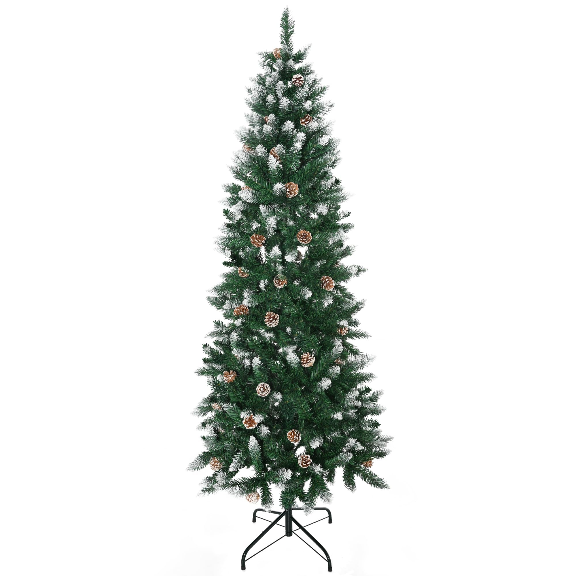 HOMCOM Árbol de Navidad Artificial de Nieve 180 cm Ø73x180 cm Verde Blanco