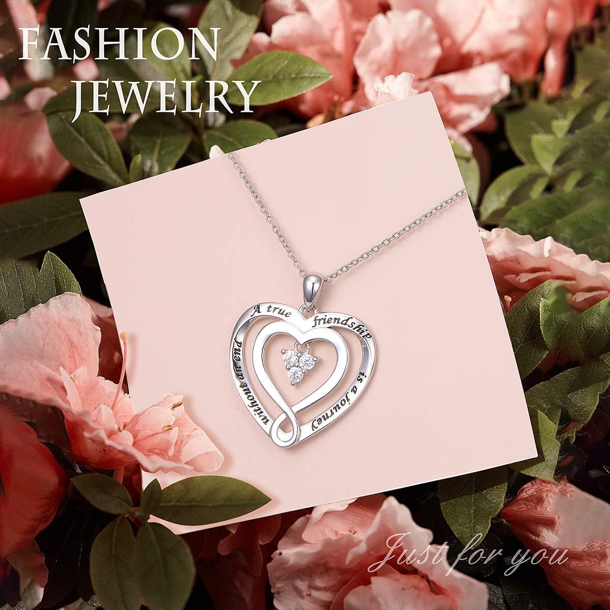 DAOCHONG S925 Sterling Silver Best Friend Friendship BFF Heart Jewelry Pendant Necklace