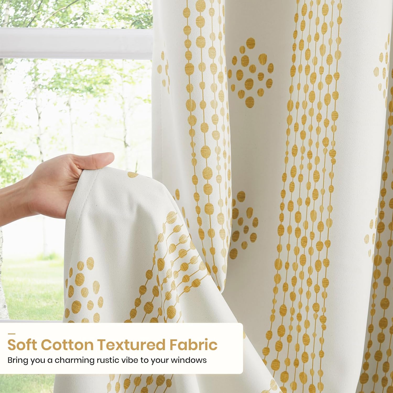 Melodieux Boho Blackout Curtains 84 Inch Length 2 Panels Set, Bedroom Living Room Darkening 80% Light Blocking Yellow Striped Curtains Boho Patterned Vintage Cotton Textured Grommet Drapes