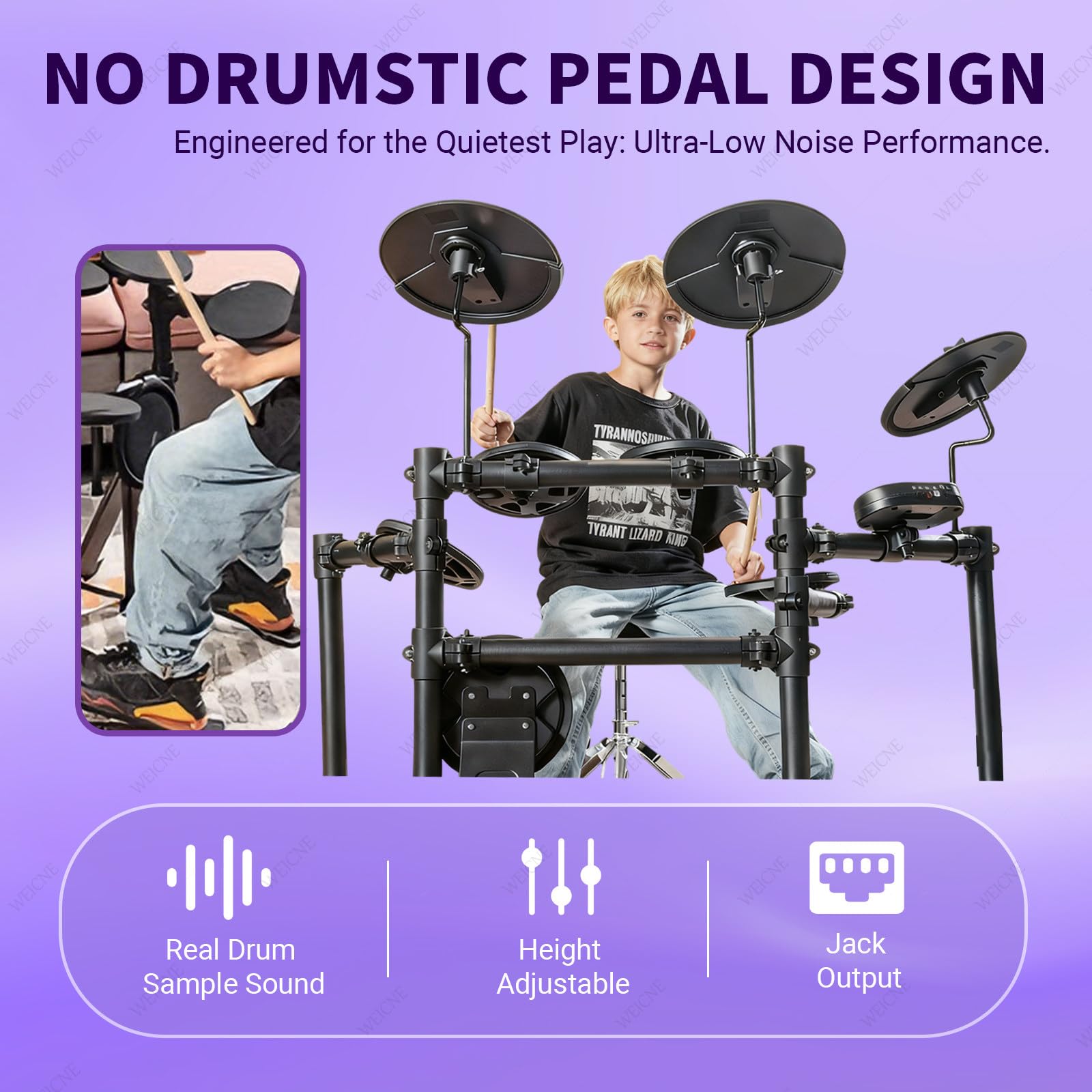 Batteria Elettronica, 10 Kit di Batteria E Batteria Elettronica con 128 Suoni, Supporta USB Midi, Pelli in Silicone Silenziose, con Piatti, Bacchette E Cuffie, per Principianti E Bambini PRO