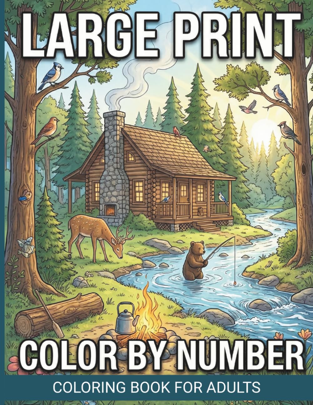 Large Print Color by Number Coloring Book for Adults: A Delightful Book of 50 Bold and Simple Color by Number Designs Featuring Animals and Charming Characters for Daily Stress Relief