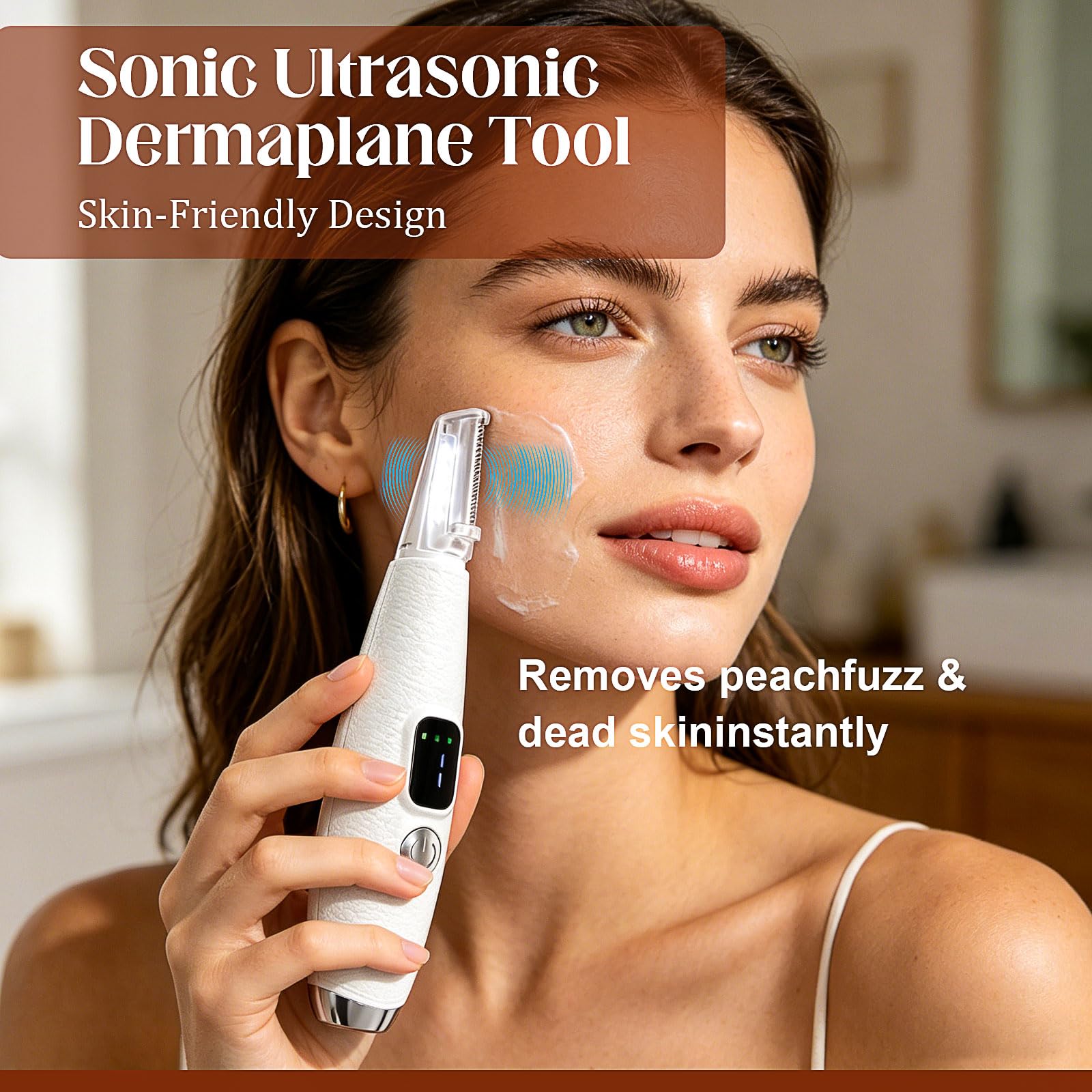 Sonic Dermaplane - Maquinilla de afeitar para mujer con 12 cuchillas de recambio para la cara, herramienta de planificación Derma Peach Fazz y exfoliante para cejas y vello facial, 3 velocidades, LED