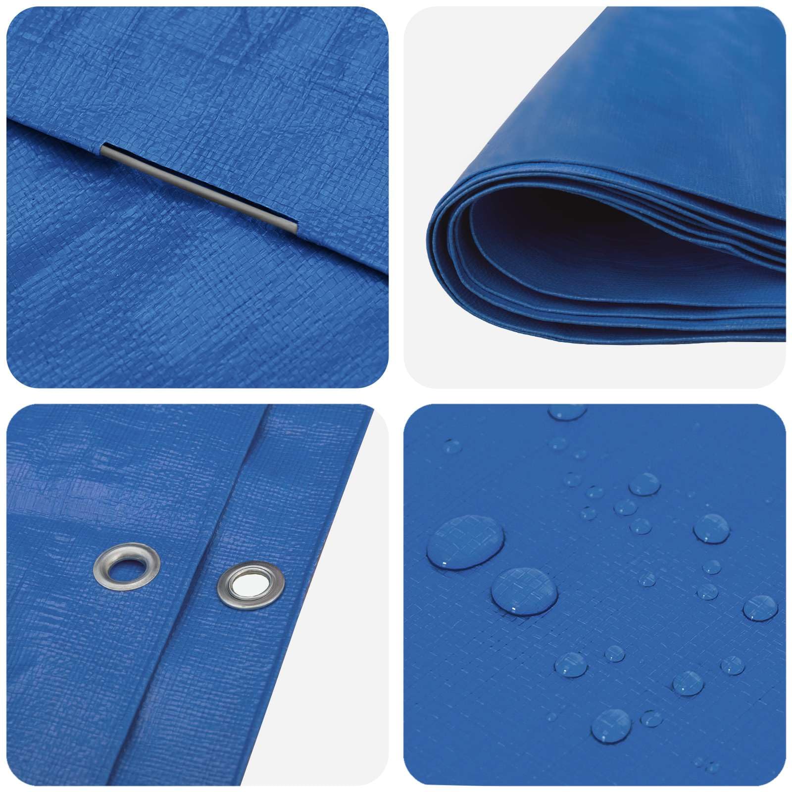 Lona impermeable azul de 6 x 8 m de tejido de polietileno resistente a desgarros con bordes reforzados y ojales de aluminio para protección exterior resistente a la intemperie
