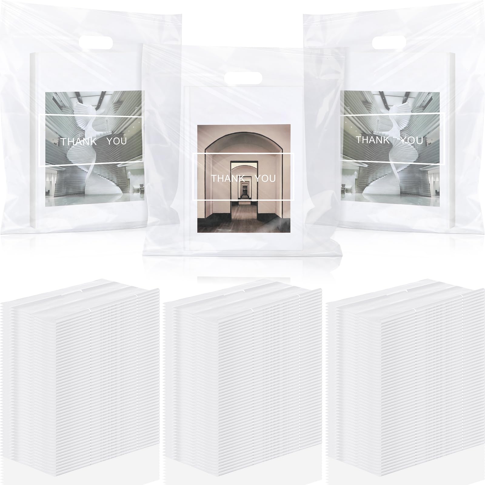 Janlaugh 150 Pcs Large Thank You Bags with Handle Bulk 16 x 18 Inch Thick Plastic Shopping Merchandise Boutique Retail Gift Goodie Bags 2.36 Mil(Clear