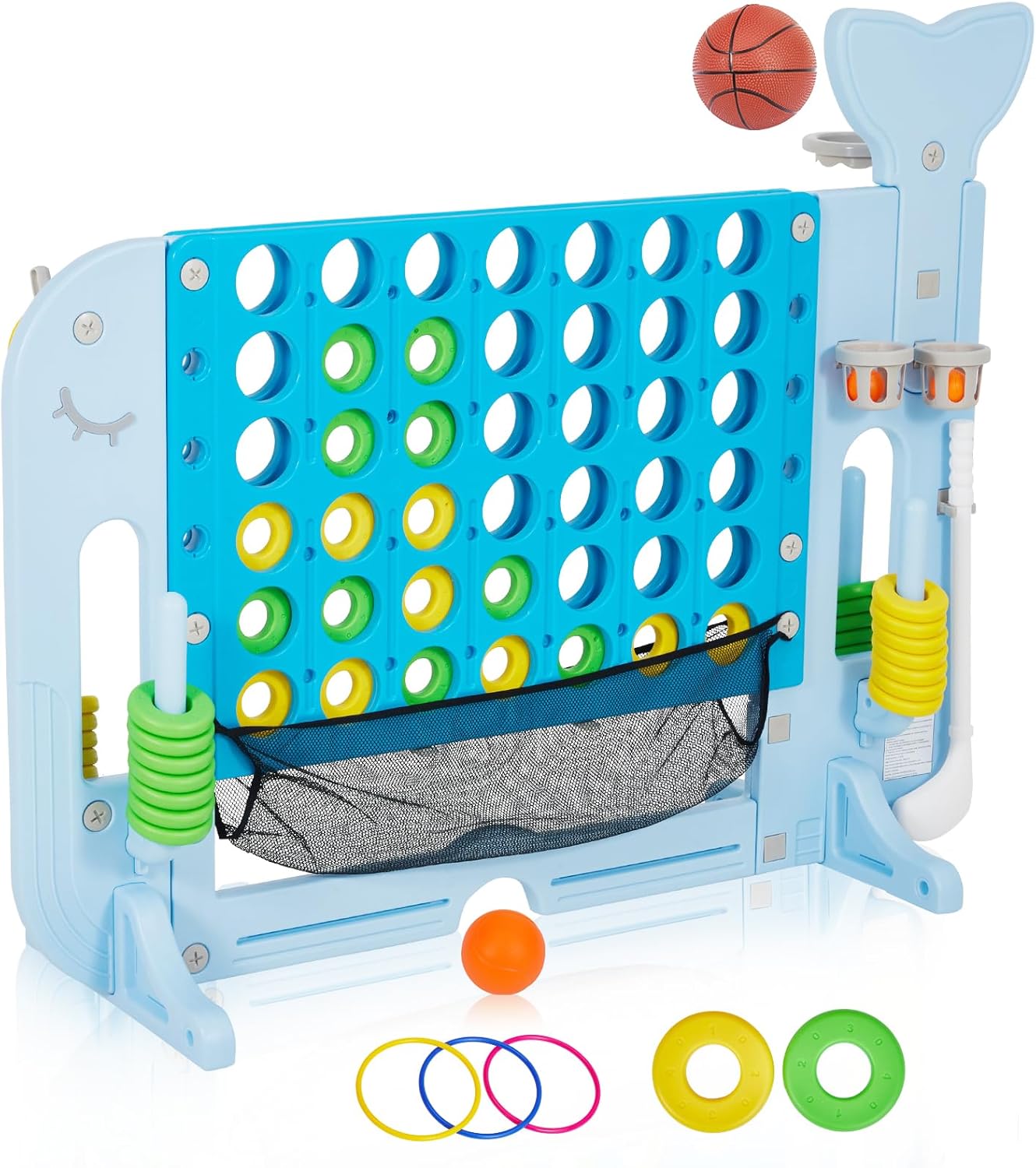 Jumbo 4 in a Row Game, Whale Design Outdoor Connect Four Game for Kids and Adults, Giant Yard Games for Family, Backyard, Parties, Beach, and Park Fun, Made of Durable HDPE Plastic