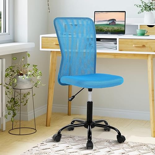 Juego de 2 sillas ergonómicas, bonitas sillas de escritorio de oficina ajustables sin brazos con respaldo de malla y asiento grueso suave, cómoda