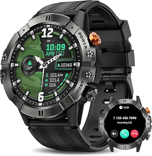 Relojes inteligentes para hombres, reloj inteligente militar con llamadas Bluetooth, rastreador de actividad física impermeable con frecuencia