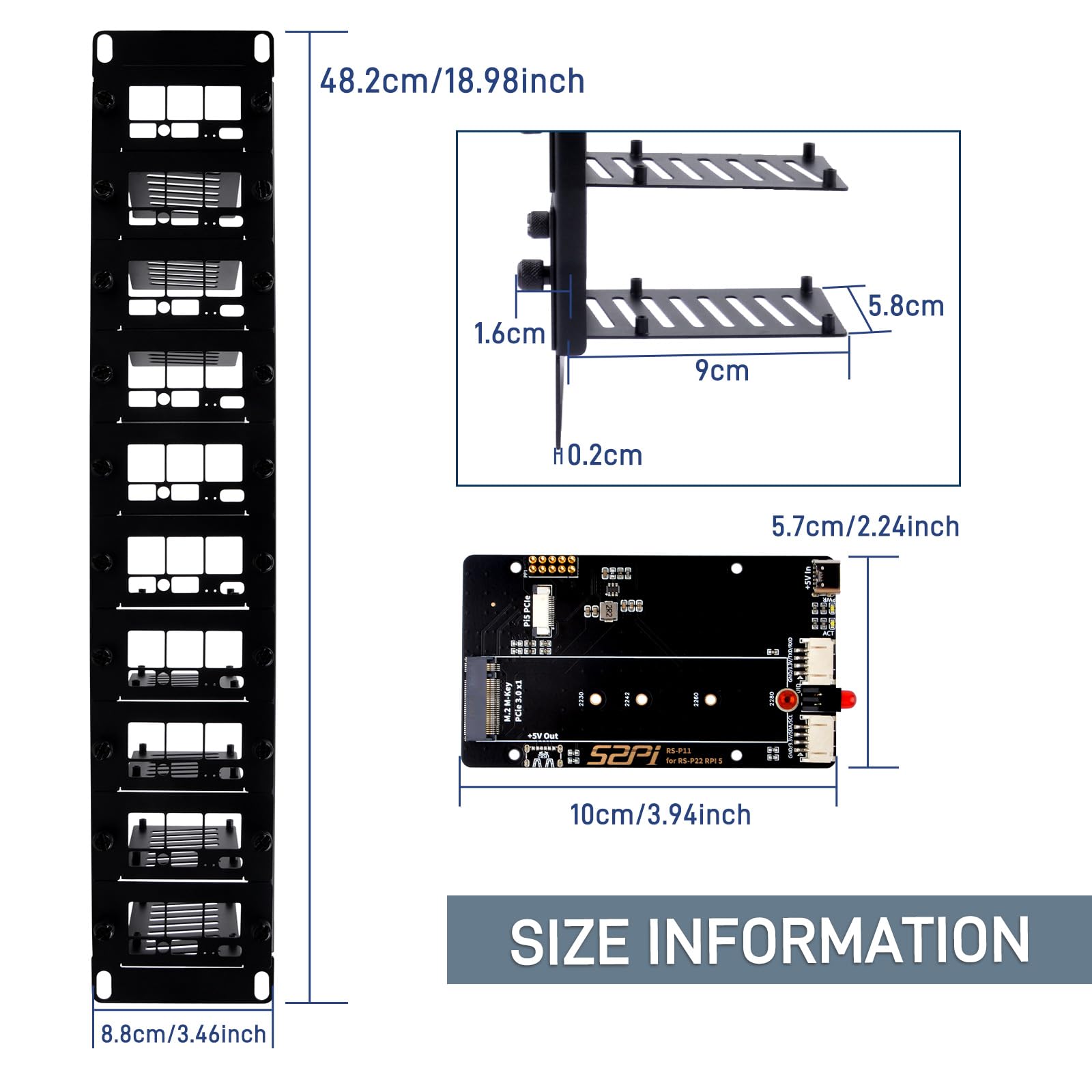 GeeekPi 19 Zoll 2U Rack-Halterung für Raspberry Pi 5, mit 10pcs PCIe auf M.2 NVMe SSD Adaptern, hält bis zu 10 Raspberry Pi 5 Boards, kompatibel mit 19 Zoll Server Rack