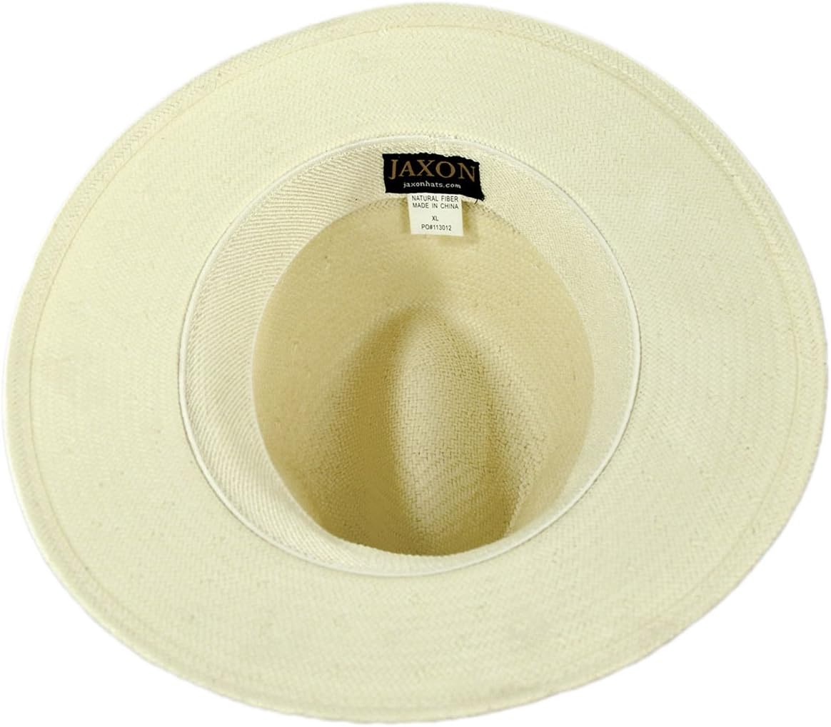 Jaxon Hats Toyo Straw Safari Fedora Hat - Black Band (X-Large, Ivory/Black)