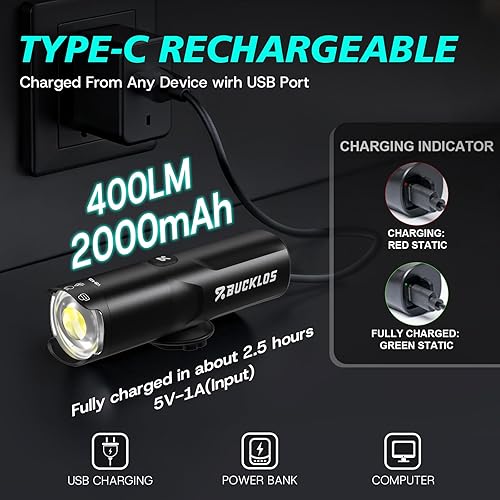 Miniatura 5 de BUCKLOS Luces de bicicleta súper brillantes para montar en la noche, 1500, 1200, 800, 600, 400 lúmenes, para conducción nocturna, faros delanteros