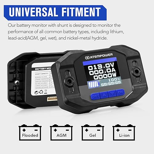 Miniatura 7 de ATEM POWER Monitor de batería de 12 V 200 A con cable de derivación, batería de 12 V, monitor de batería RV de alto voltaje y bajo voltaje, monitor