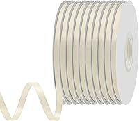 Vista 267 de Cinta de satén rosa polvoriento de doble cara, 3/8 pulgadas x 50 yardas, cintas de poliéster rosa polvoriento para envolver regalos, cinta de tela