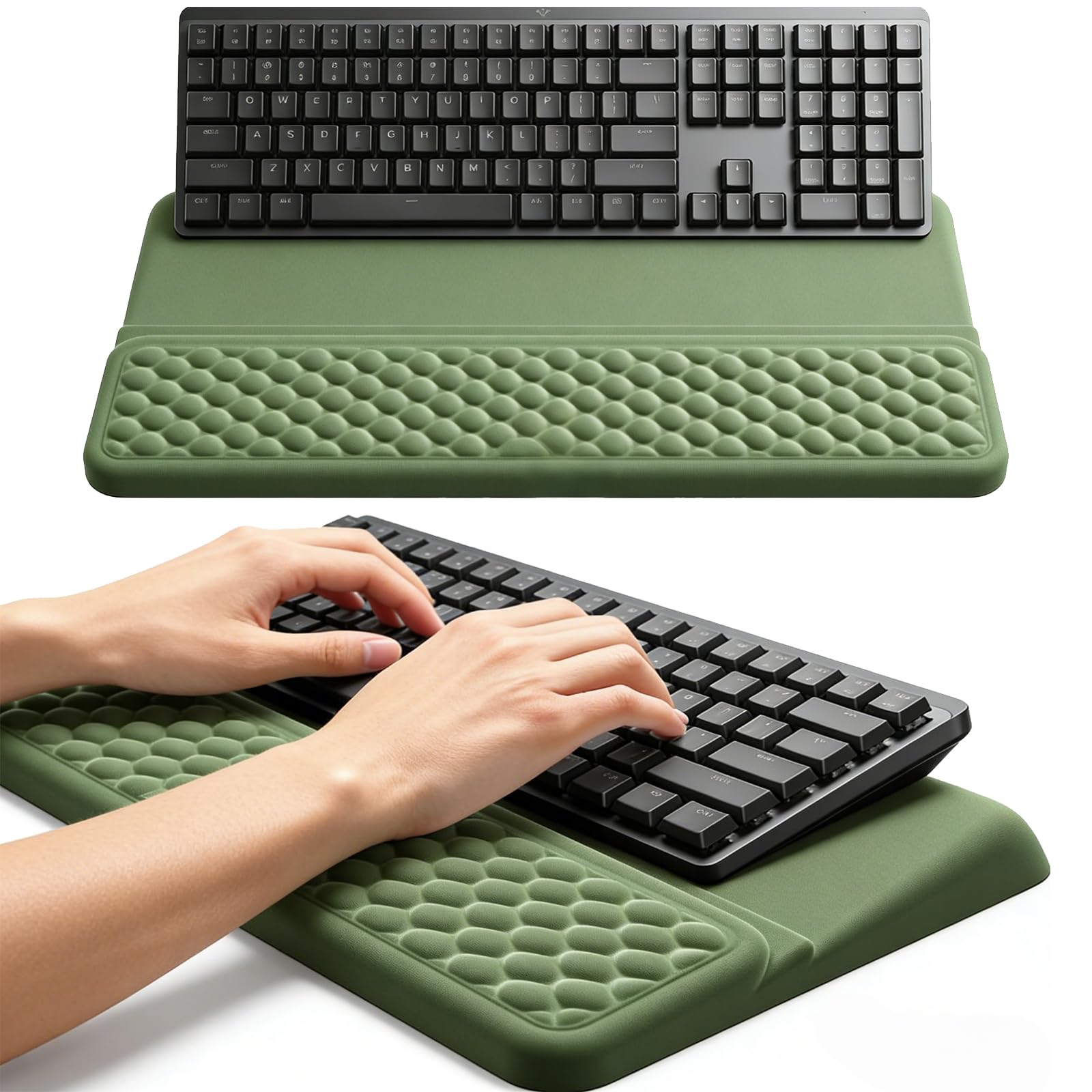 Purecas Ergonomic Keyboard Wrist Rest with Stand – 2-in-1 Memory Foam Support Pad & Keyboard Riser for Typing, Wrist Pain Relief, Non-Slip Desk Tray for Office, Home Working & Gaming Setup(Green)