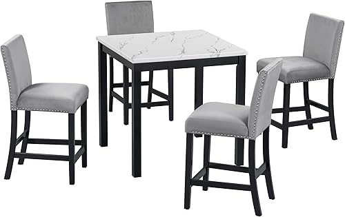 Miniatura 5 de Moderno juego de mesa de comedor de 5 piezas con mesas cuadradas y 4 sillas tapizadas para cocina, sala de estar, mesa de comedor para 4, color gris