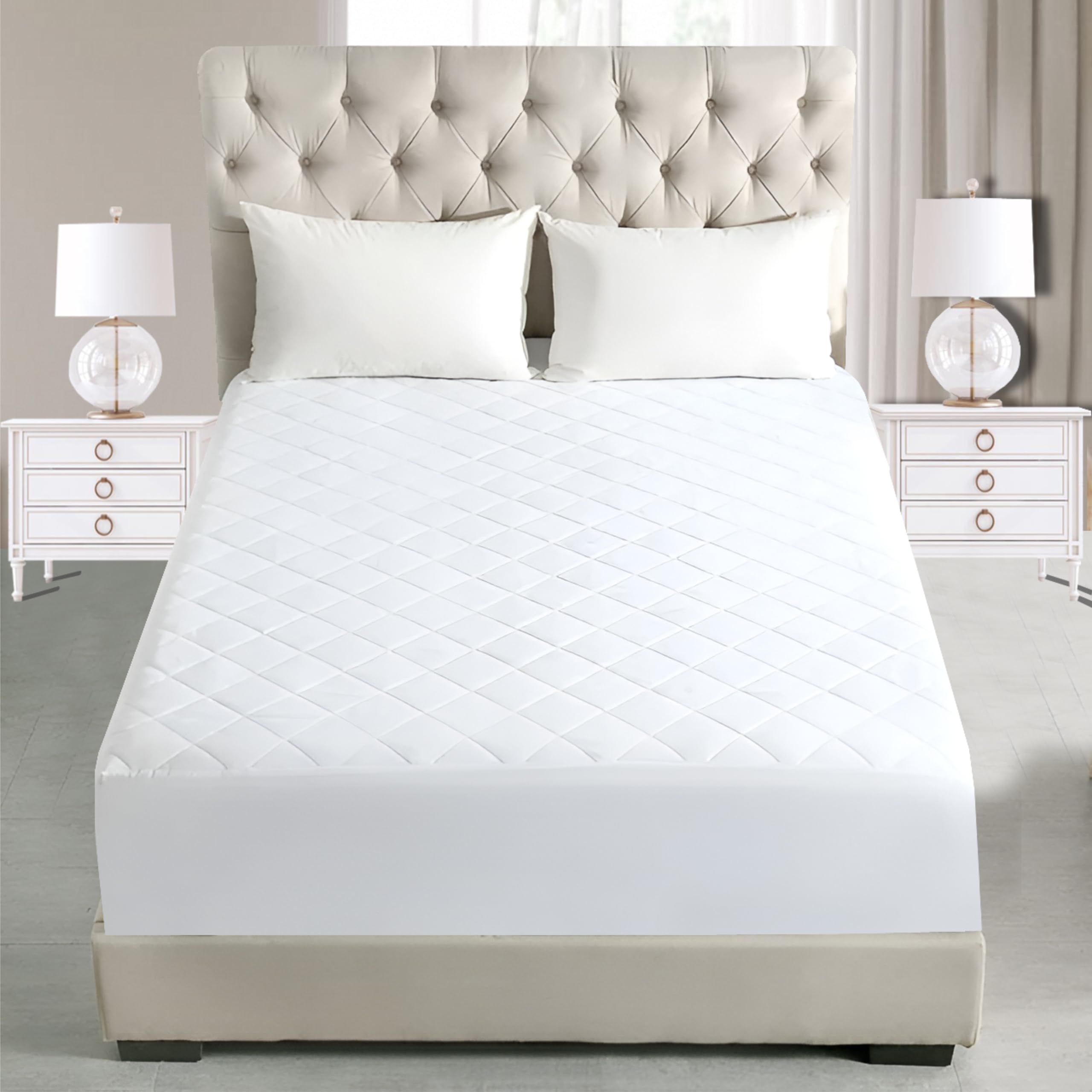 Amigozone White Quilted Extra Deep 40Cm Anti Allergy Breathable Super King Micorfiber Quilted Mattress Protector Pad - Super King