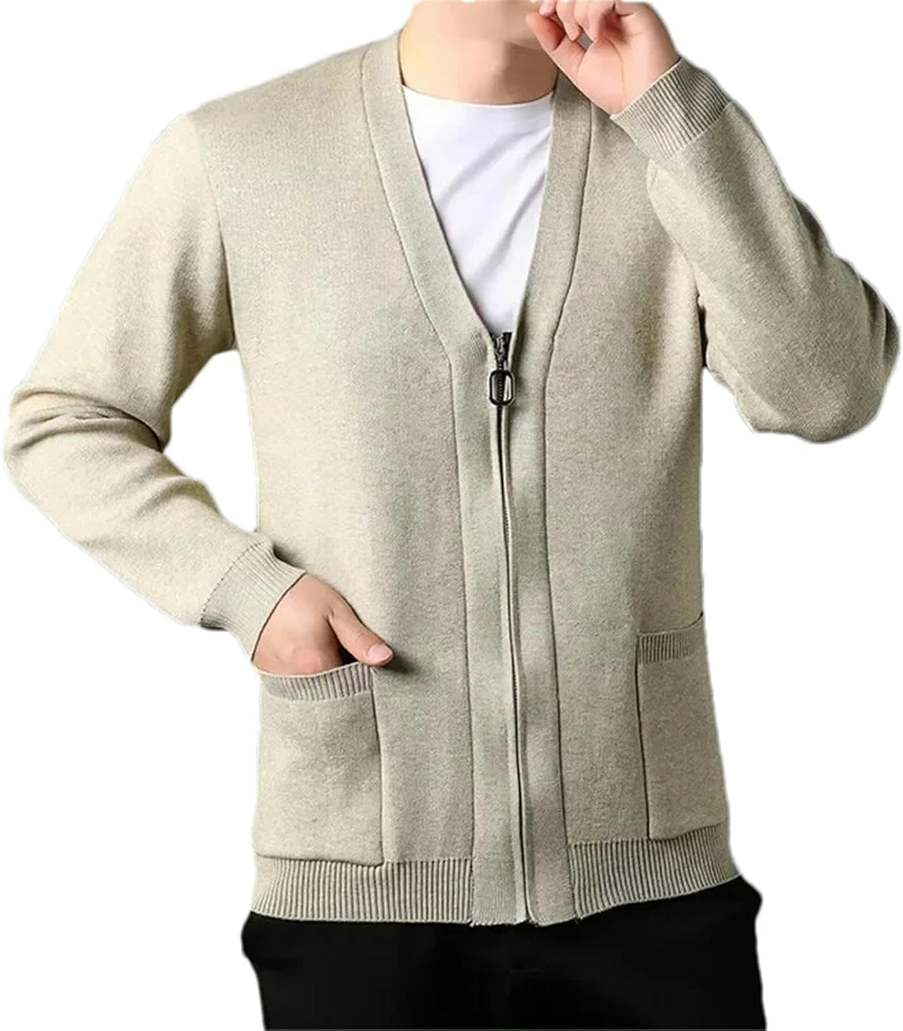 Men's Cardigan Long Sleeved Zipper Design Simple Solid Color Knitted Cardigan Men Clothing Knitted Sweater