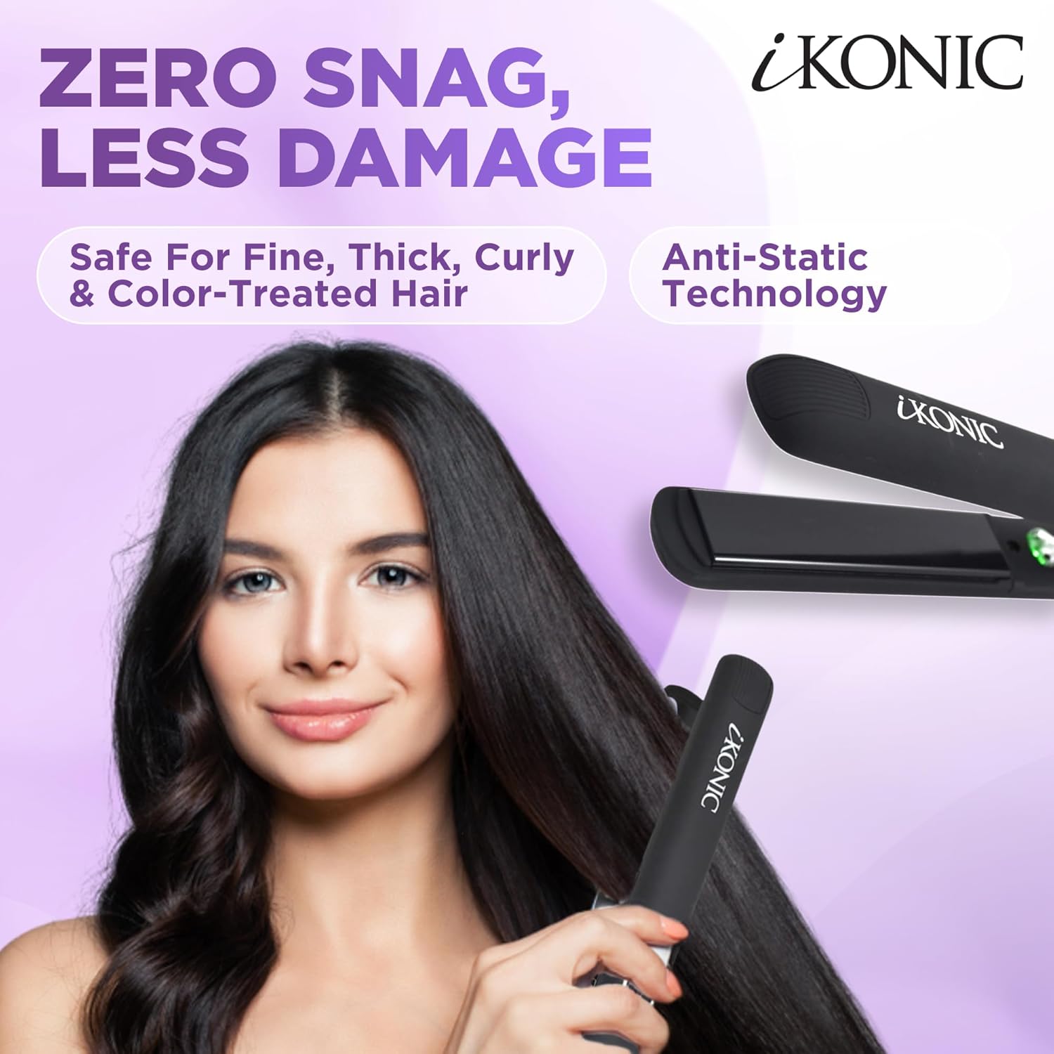 IKonic 100% Tourmaline Ceramic Hair Straightener & Curler– Anti-Static Infrared Ionic 2-in-1 Dual Voltage Flat Iron –1” Floating Plates, Adjustable Temp 140–450°F, Frizz-Free & Fast Heat Hair Iron